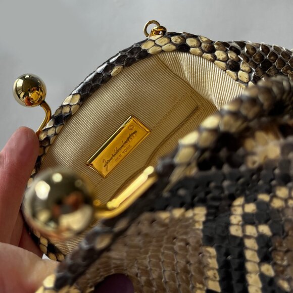 Vintage, Rare Judith Leiber Python Minaudière Bag, Gold Chain, Crossbody - Picture 14 of 15